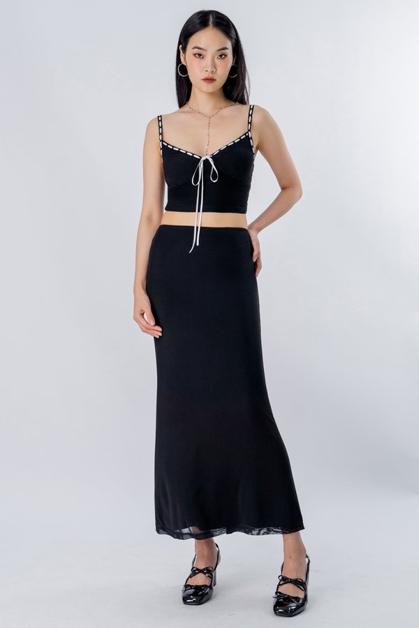 Translucent Mesh Maxi Skirt in Black