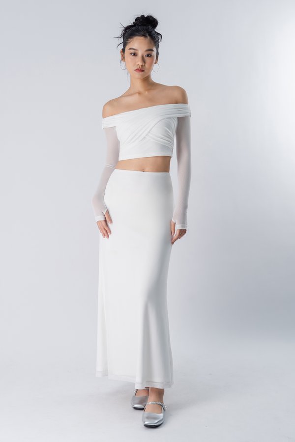 SET: Bundled Mesh Off Shoulder Top + Translucent Mesh Maxi Skirt