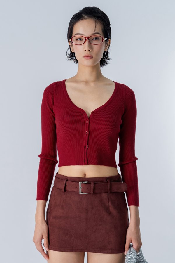 Confer Suede Belted Skirt in Red