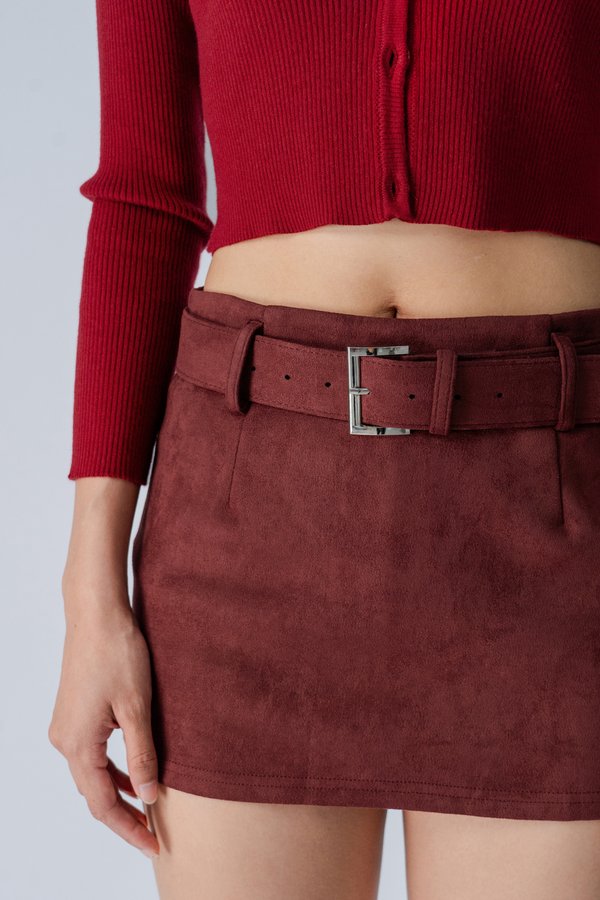 Confer Suede Belted Skirt in Red