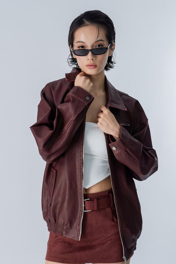 Bond Leather Jacket in Bordeaux Red