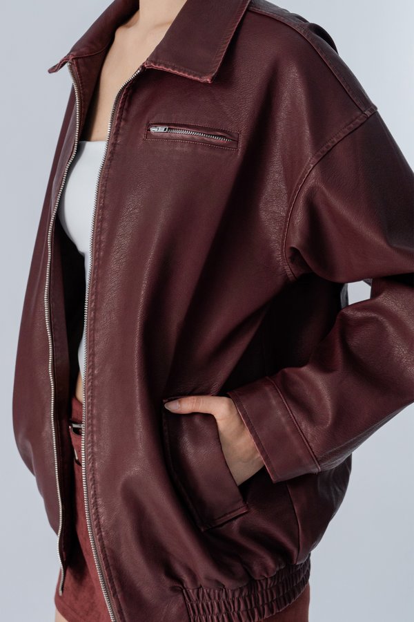 Bond Leather Jacket in Bordeaux Red