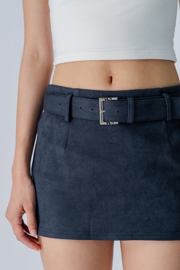 Confer Suede Belted Skirt in Navy