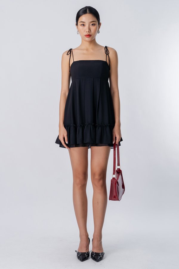 Endear Ribbon Layered Dress in Black