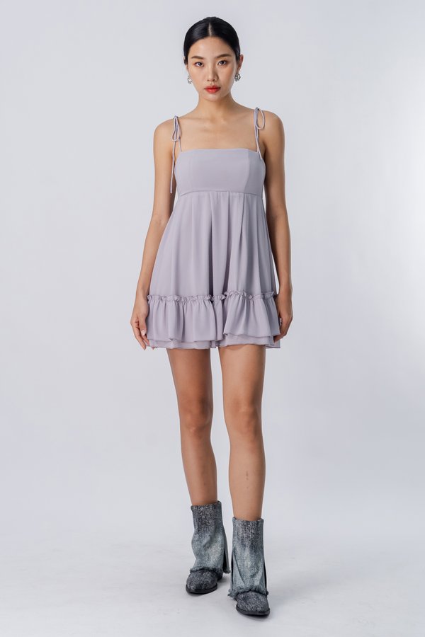 Endear Ribbon Layered Dress in Sky Grey