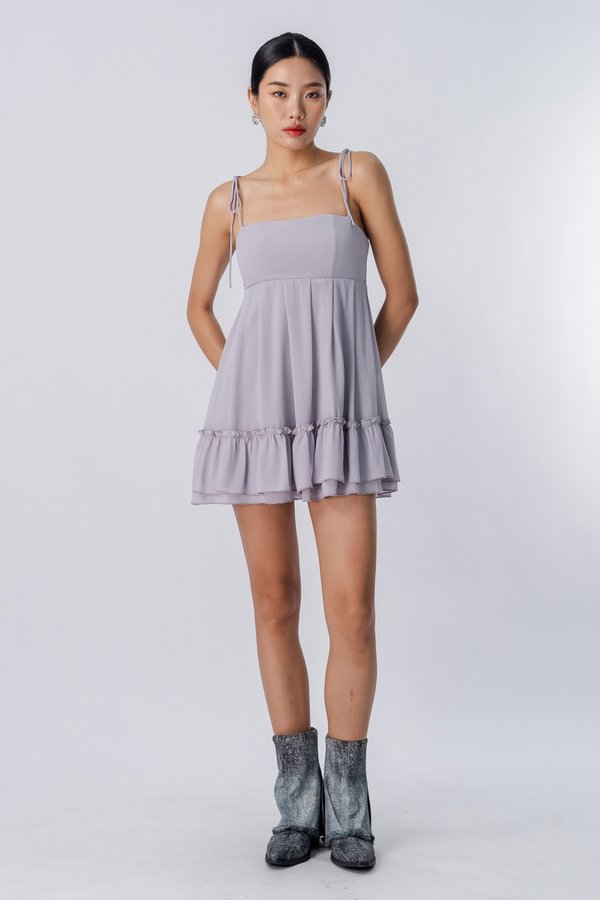 Endear Ribbon Layered Dress in Sky Grey