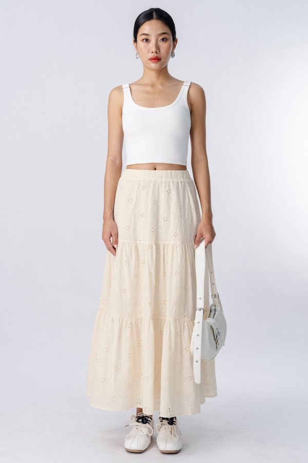Petite | Ply Eyelet Tiered Skirt in Bisque Cream