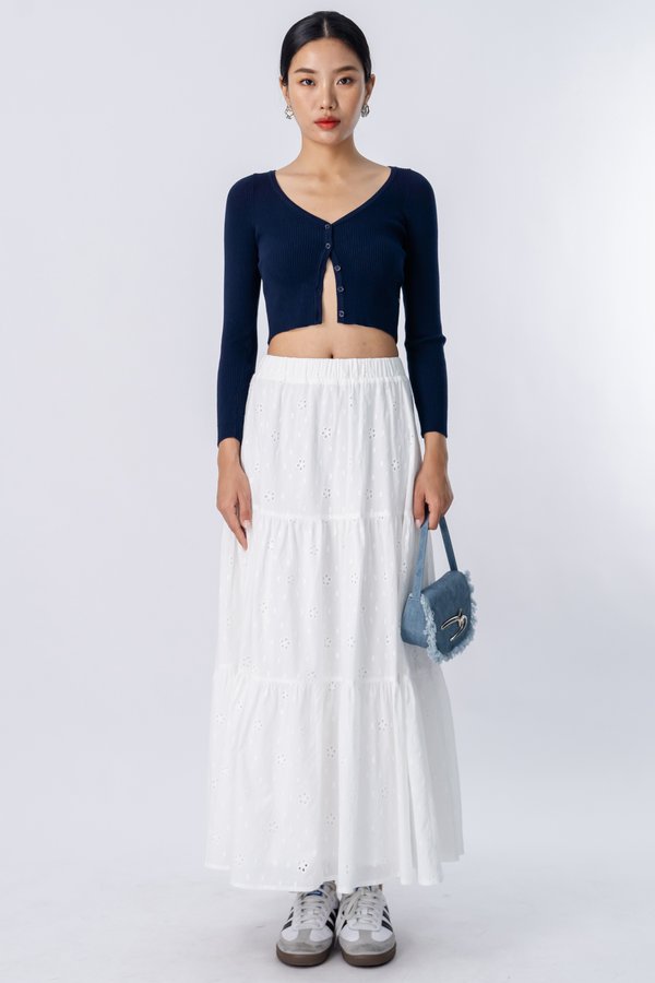 Ply Eyelet Tiered Skirt in White