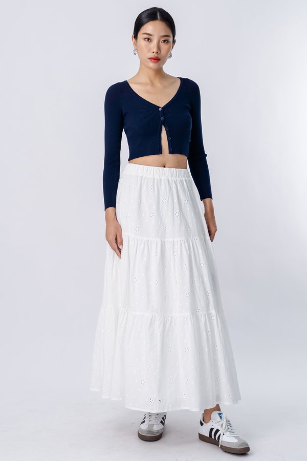 Petite | Ply Eyelet Tiered Skirt in White