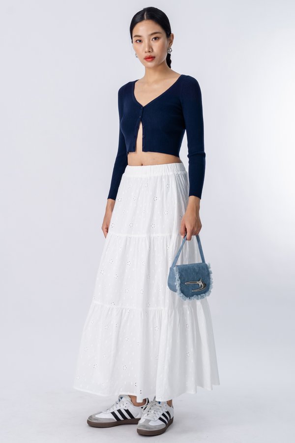 Ply Eyelet Tiered Skirt in White