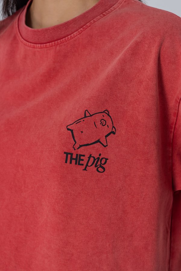 The Pig Tee in Red Wood Wash