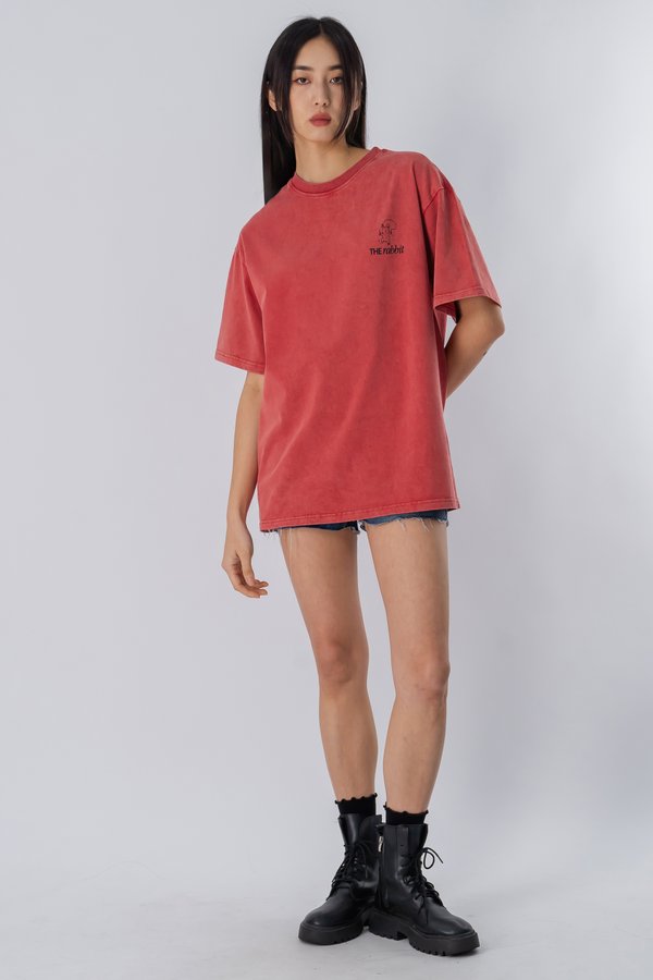 The Rabbit Tee in Red Wood Wash