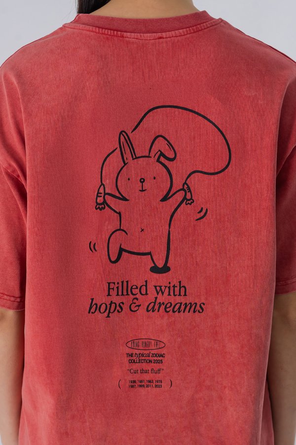 The Rabbit Tee in Red Wood Wash