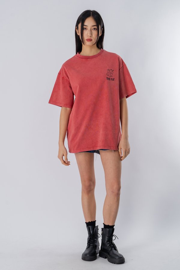 The Rat Tee in Red Wood Wash