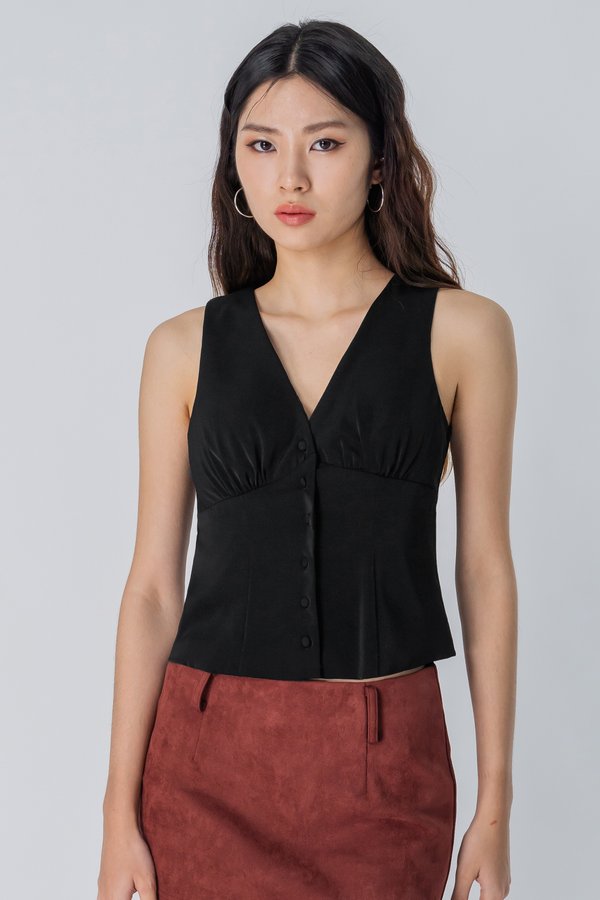 Minutiae Button Top in Black