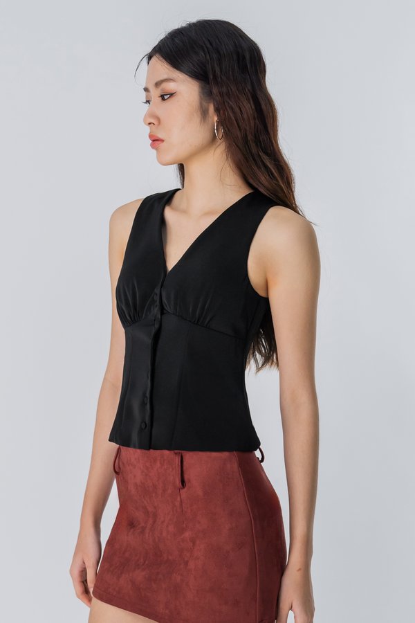 Minutiae Button Top in Black