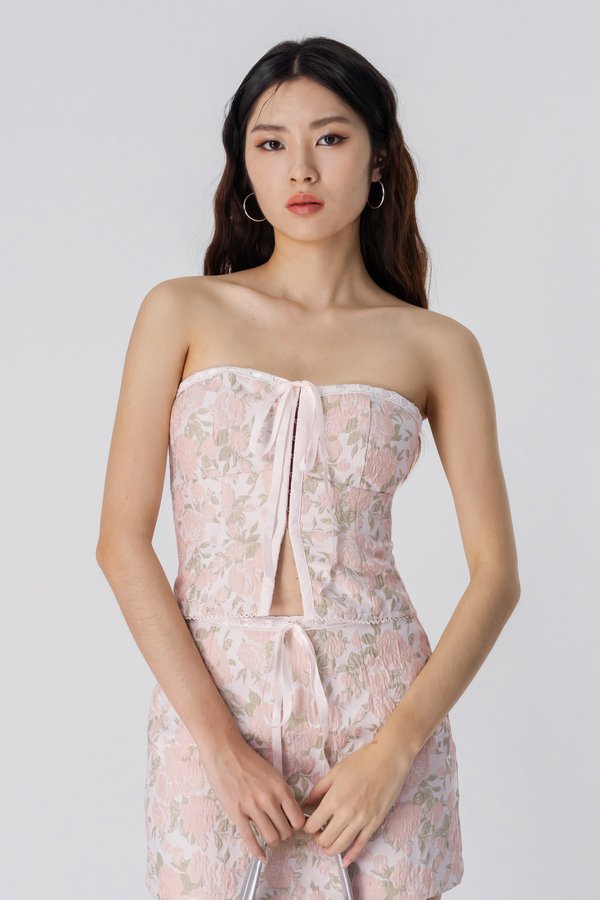 Fleur Hook Front Ribbon Top in Pretty In Pink