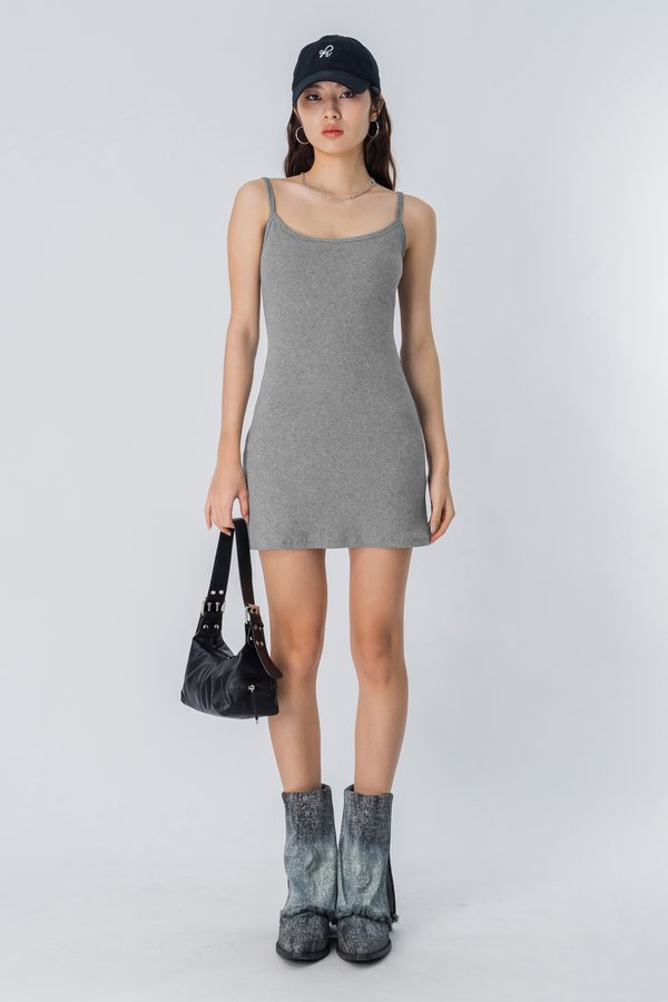 Non Stop Basic Padded Tank Dress in Jersey Grey