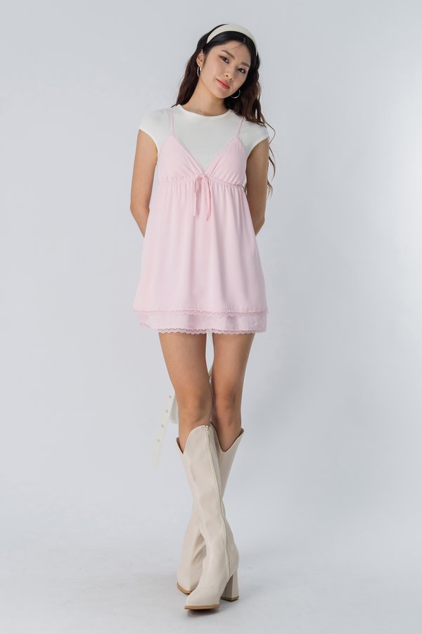 Frills Lace Dress in Light Cotton Pink