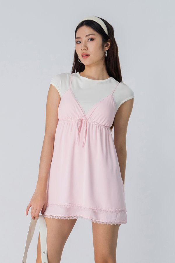 Frills Lace Dress in Light Cotton Pink