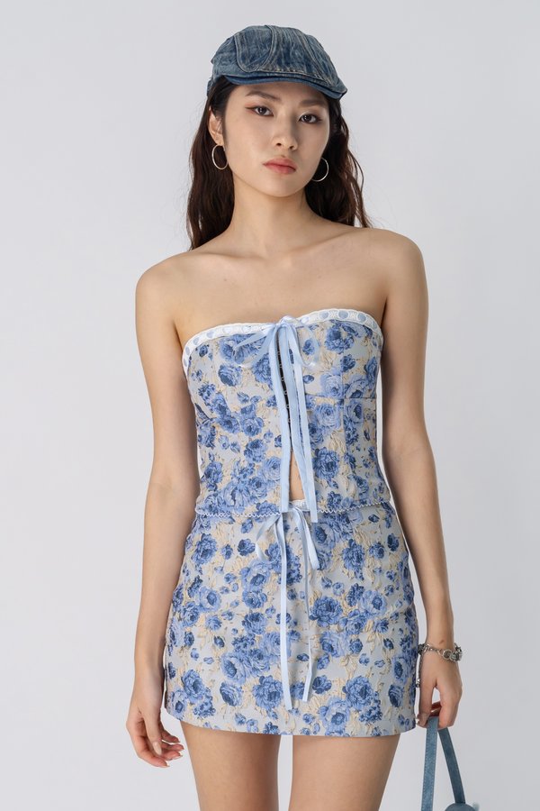 Fleur Hook Front Ribbon Top in Ethereal Blue