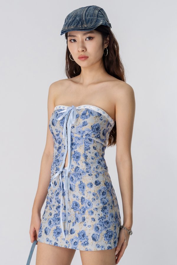 Fleur Hook Front Ribbon Top in Ethereal Blue