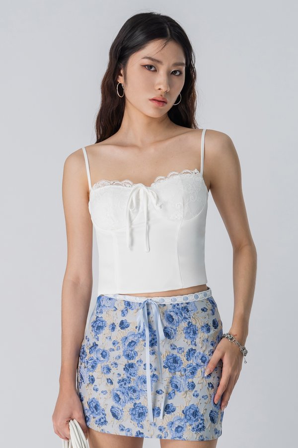 Trim Lace Ribbon Top in White