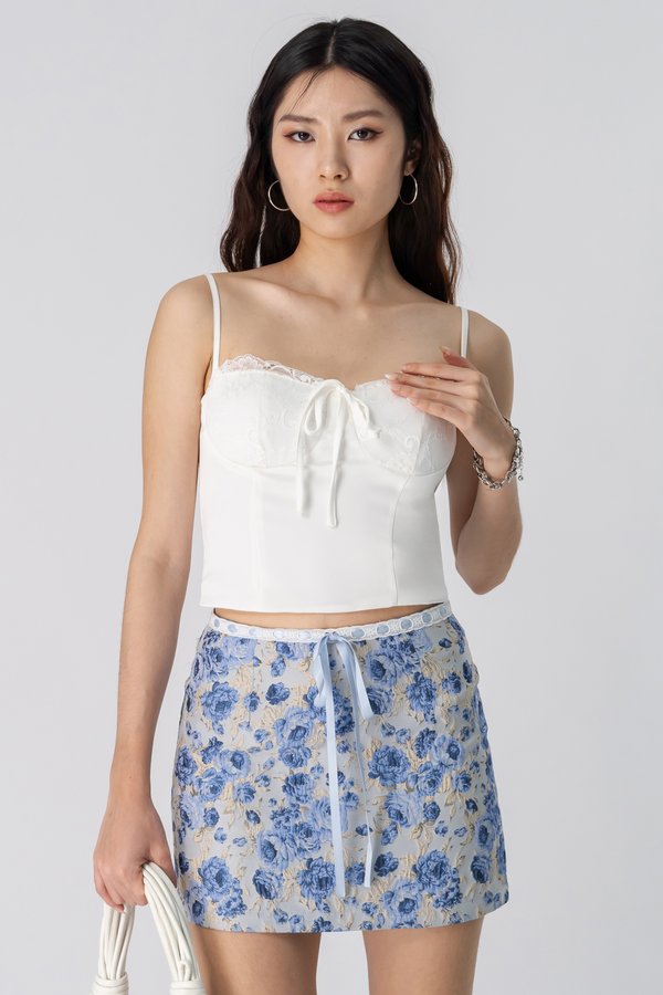 Bed Of Roses Laced Ribbon Skirt in Ethereal Blue