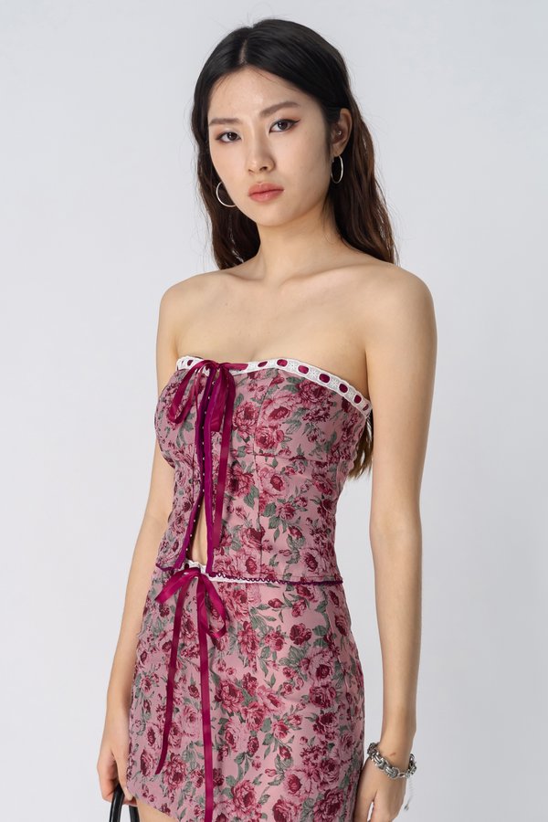 Fleur Hook Front Ribbon Top in Roseate Red