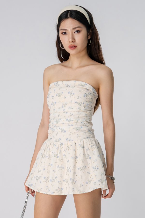 Reverie Eyelet Drop Waist Dress in Blue Floral