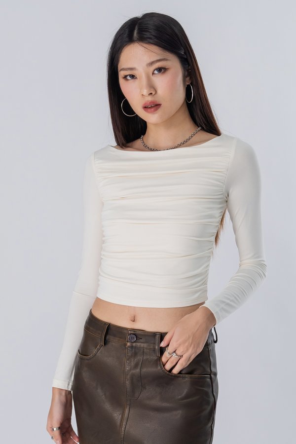 Nominate Boat Neck Long Sleeve Top in White