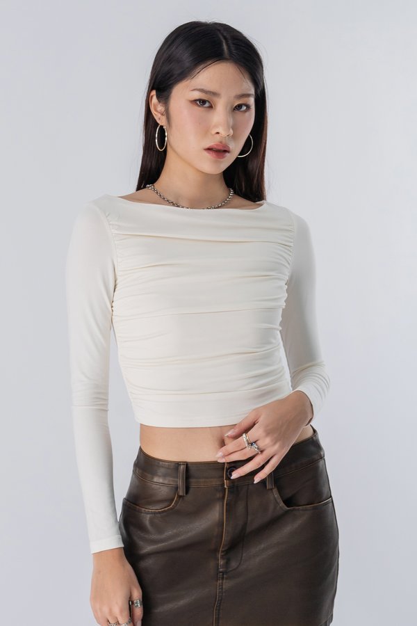 Nominate Boat Neck Long Sleeve Top in White