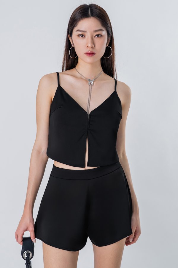 Undone Satin Hook Basic Top in Black