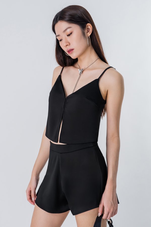 Undone Satin Hook Basic Top in Black