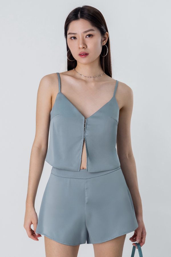 Undone Satin Hook Basic Top in Steel Grey