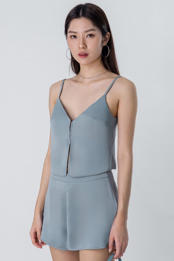 Undone Satin Hook Basic Top in Steel Grey