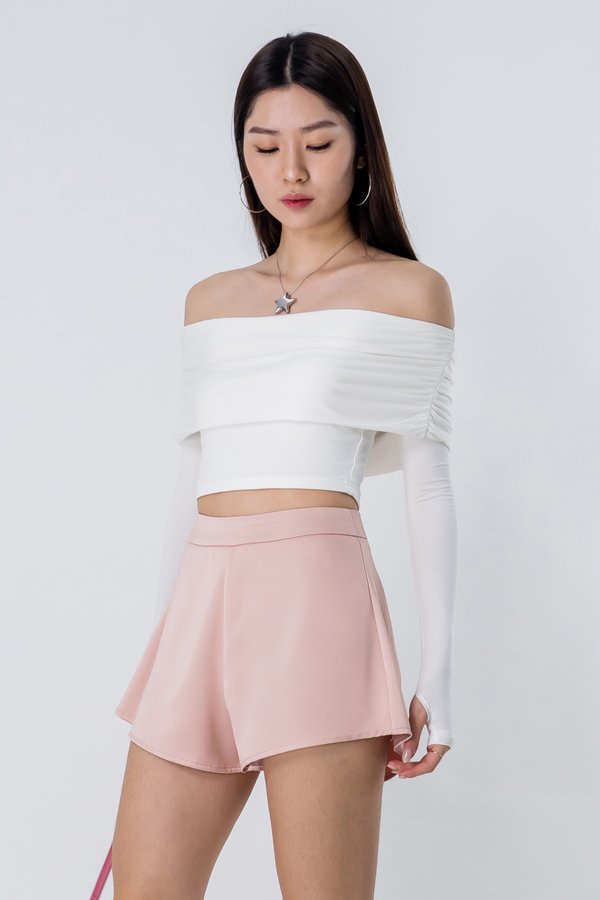 Beginning Satin Flare Shorts in Pink Flush