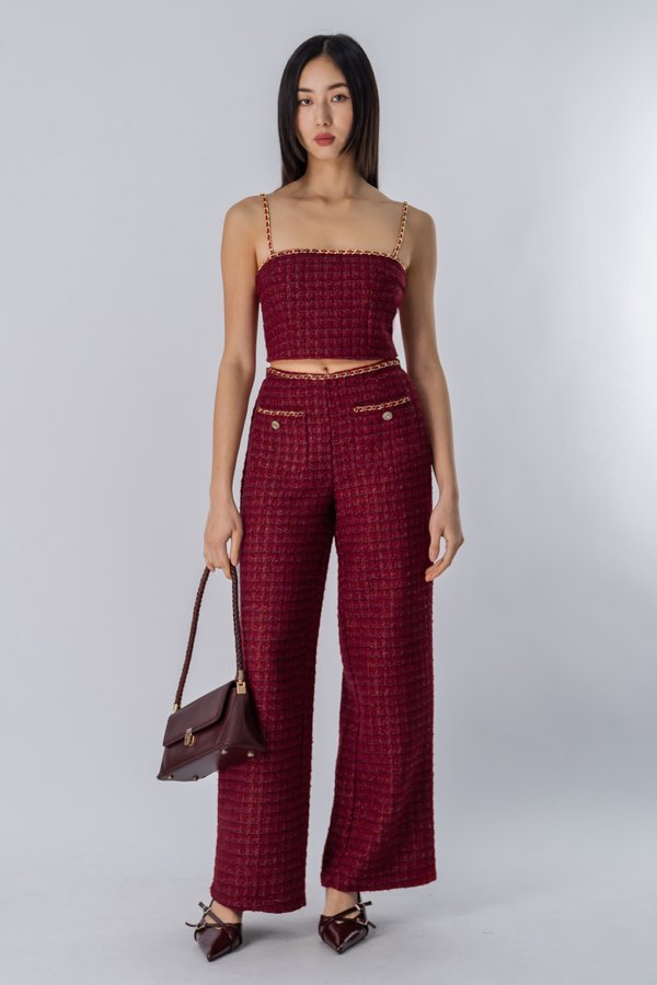 Beau Tweed Pocket Chain Pants in Lustrous Red