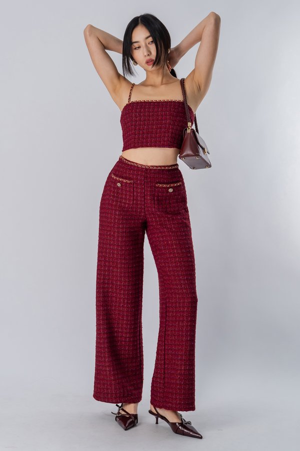 Beau Tweed Pocket Chain Pants in Lustrous Red