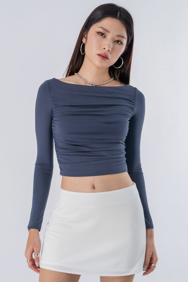 Nominate Boat Neck Long Sleeve Top in Night Blue