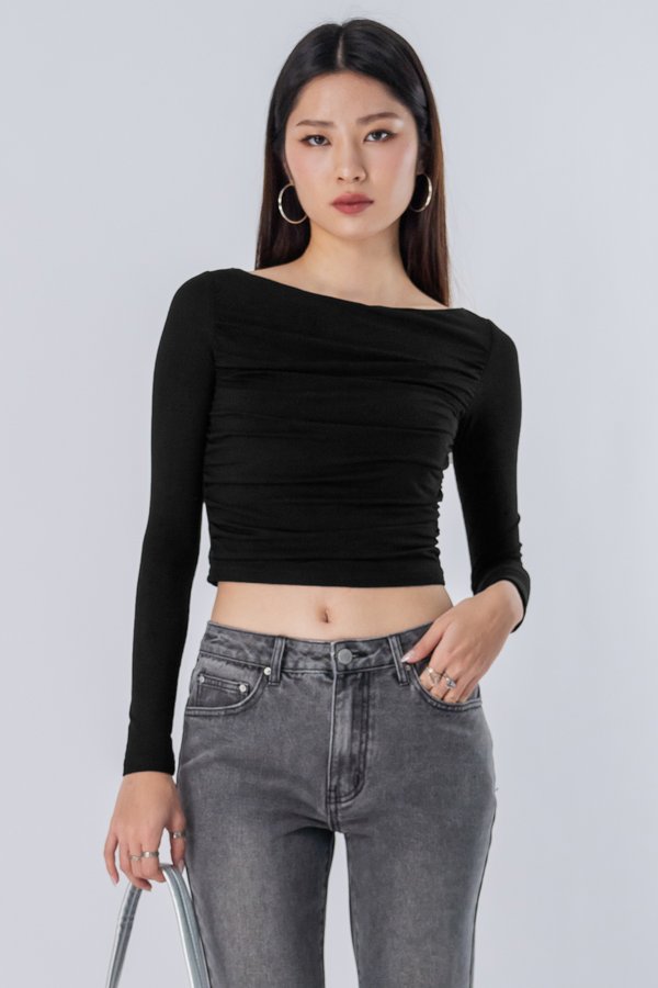 Nominate Boat Neck Long Sleeve Top in Black