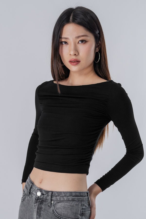 Nominate Boat Neck Long Sleeve Top in Black