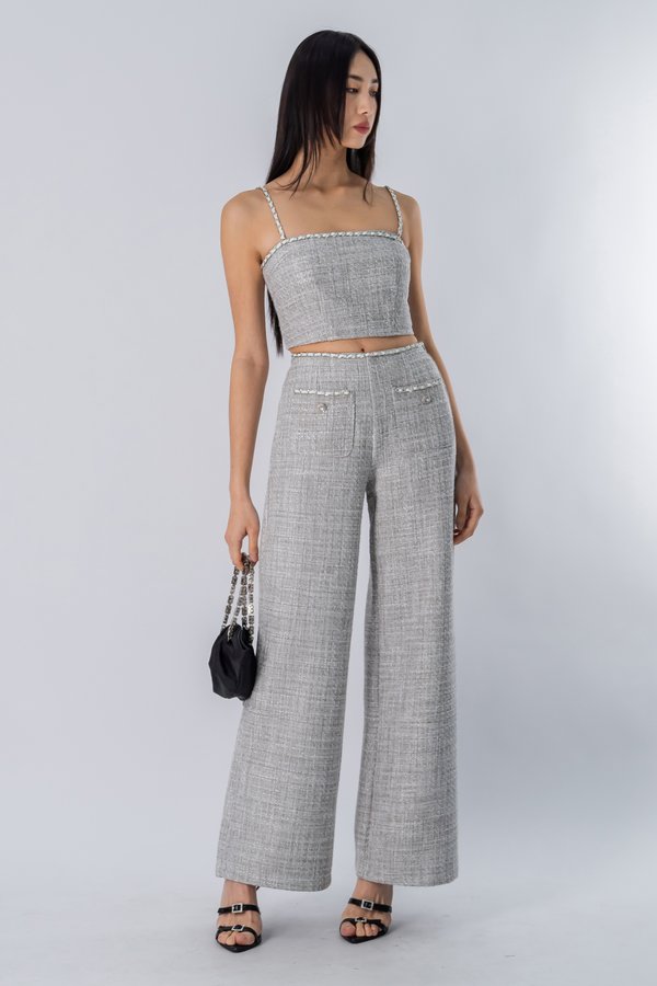 Beau Tweed Pocket Chain Pants in Pearl Grey