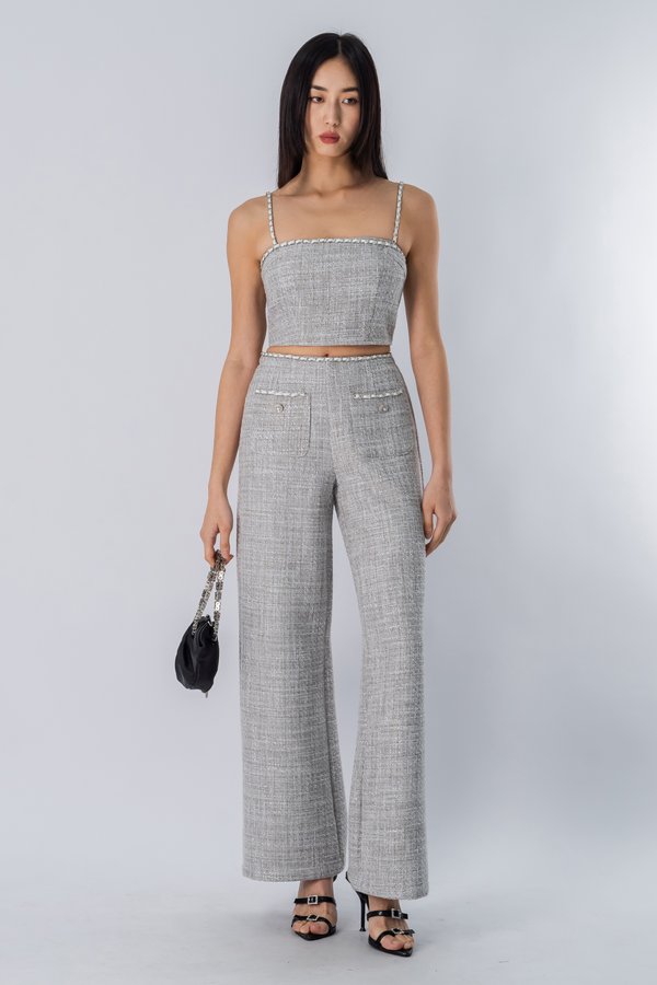 Beau Tweed Pocket Chain Pants in Pearl Grey