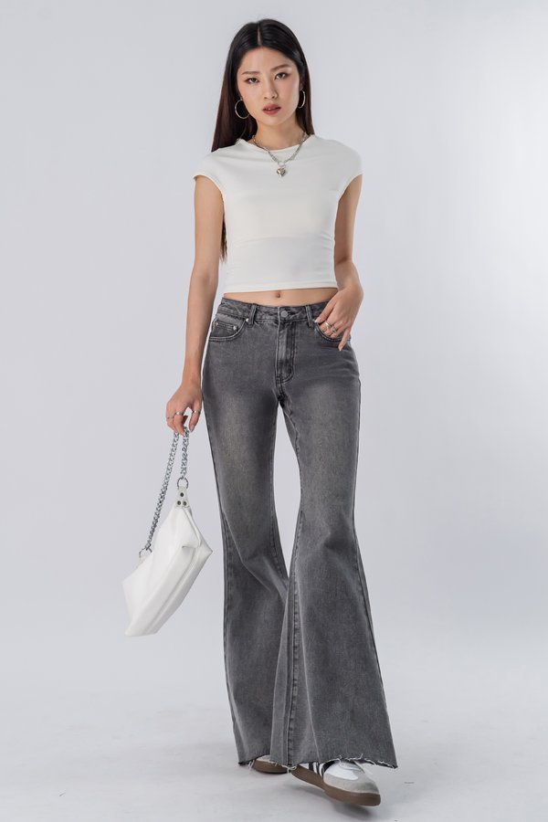 Bell Bottom Flare Jeans in Grey Wash