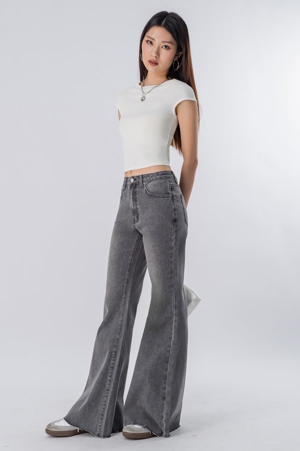 Bell Bottom Flare Jeans in Grey Wash