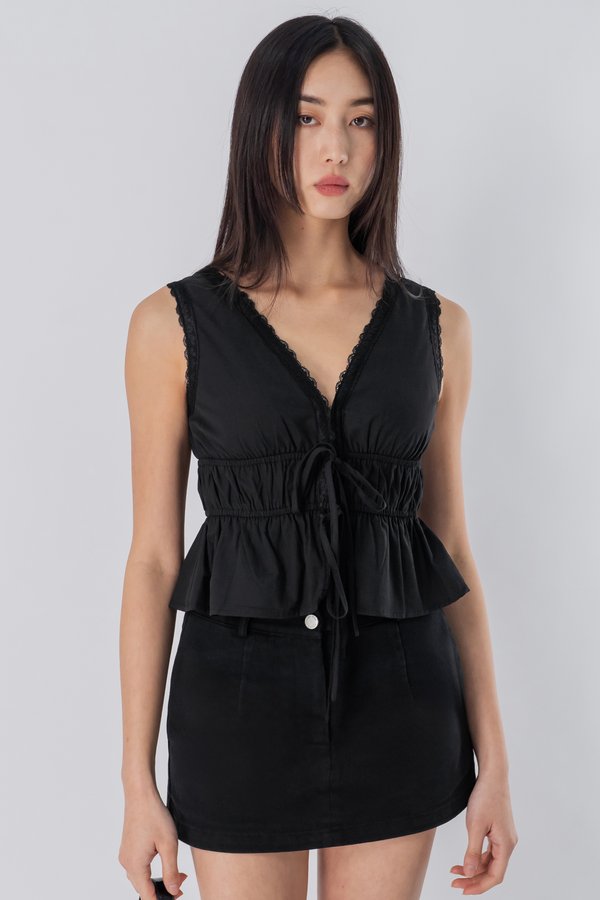 Covet Lace Ribbon Top in Black