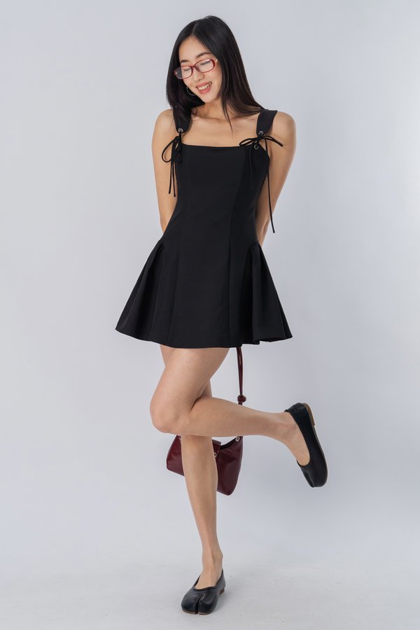 Union Ribbon Flare Skater Dress in Black