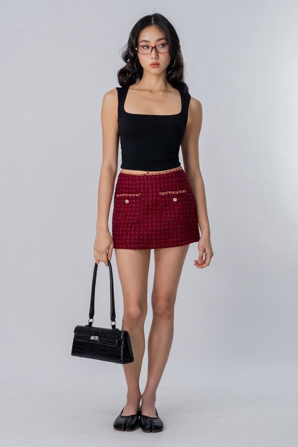 Amour Pocket Chain Skirt in Lustrous Red