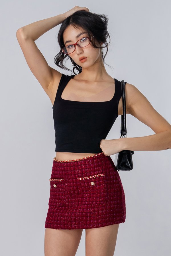 Amour Pocket Chain Skirt in Lustrous Red